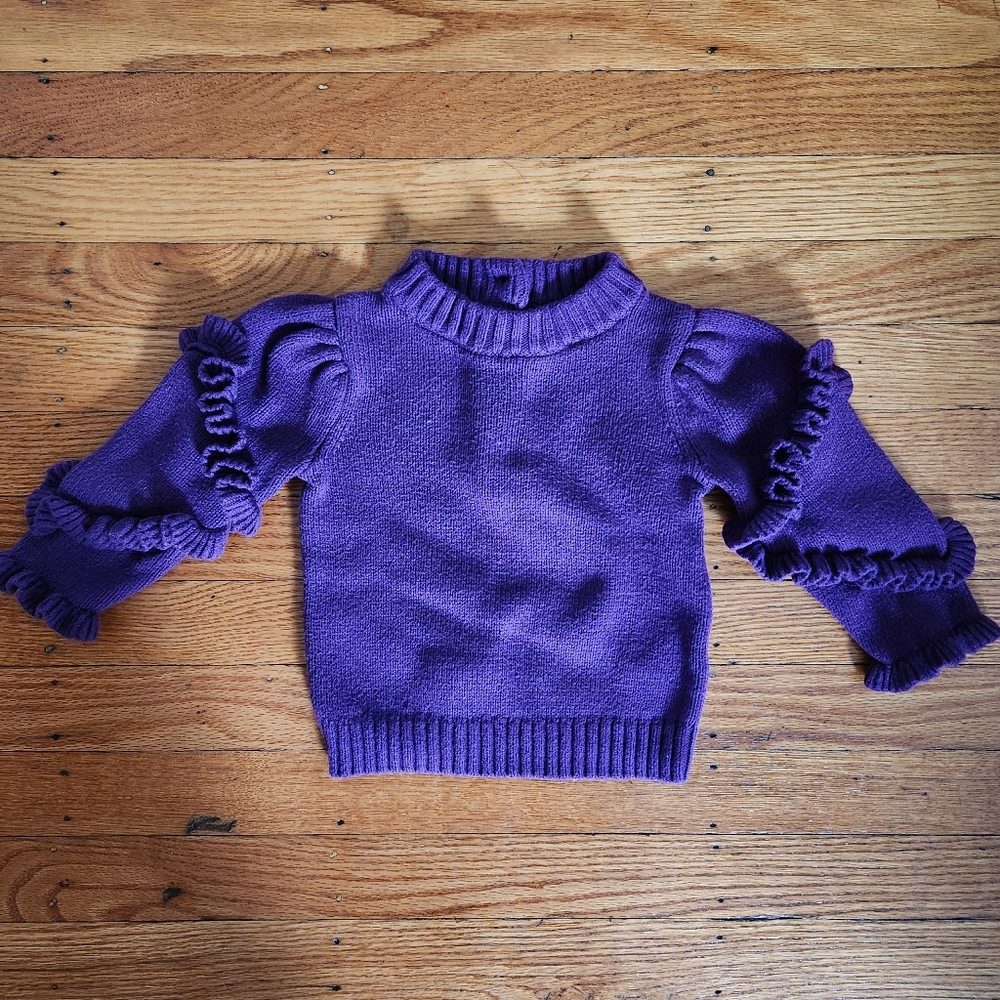 VGUC Janie & Jack Purple Ruffle Sleeve Sweater 12-18m